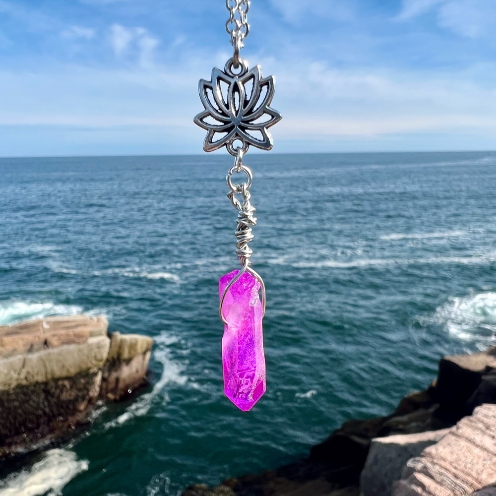 Purple Quartz Lotus Crystal Necklace
